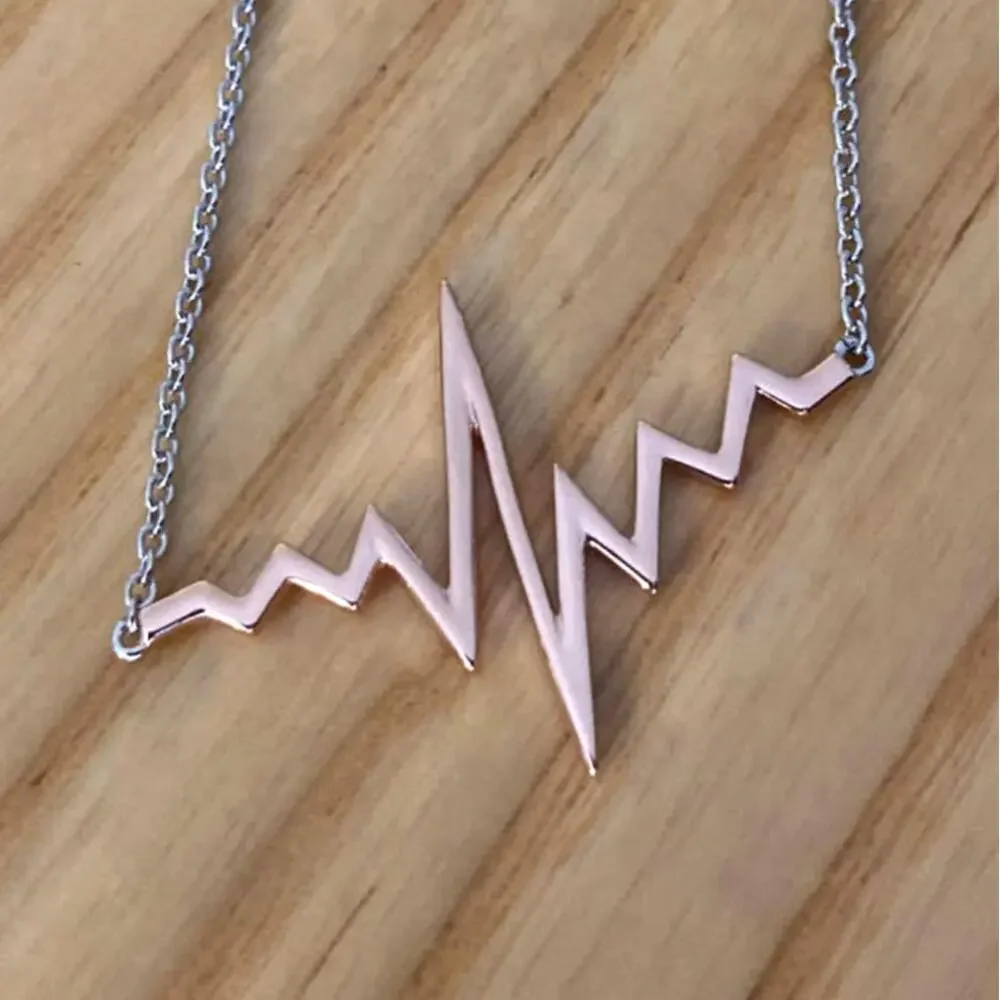Necklace - Rose Gold Plated - Sterling Silver - Heartbeat Pulse Design - NEW